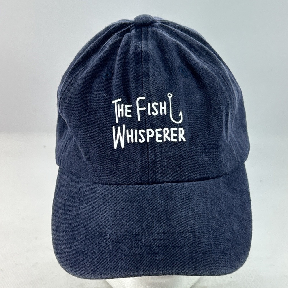 The Fish Whisperer Hat Cap Strap Back Soft Dad Hat Blue Spell Out Fisherman